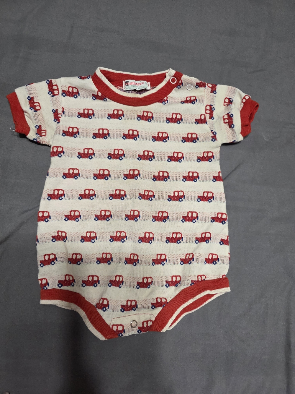 healthtex Cream and Red Baby One-Piece with Red Car Pattern